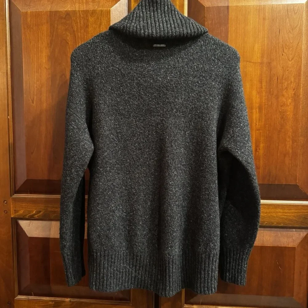 Michael Kors Wool Blend Dark Gray Cowl Neck Sweater Elliptical Hem Medium